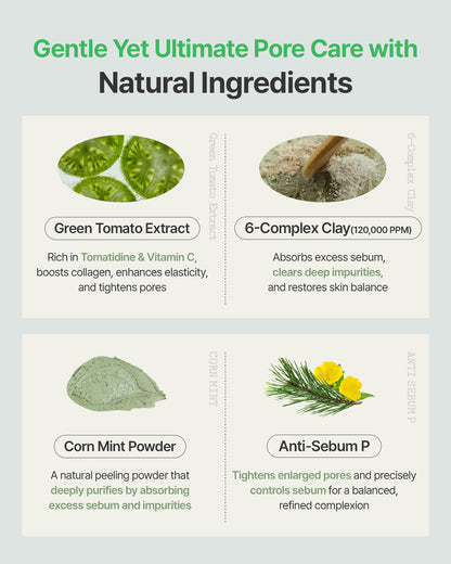 Green Tomato Clay Mask Cleanser, Pore Purifying with 49% Green Tomato Extract