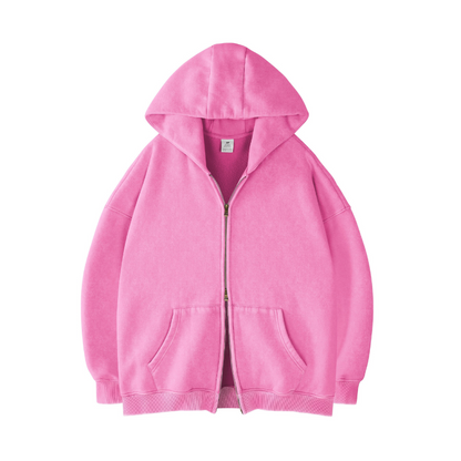 Double Zip Up Oversized Acid Wash Hoodie